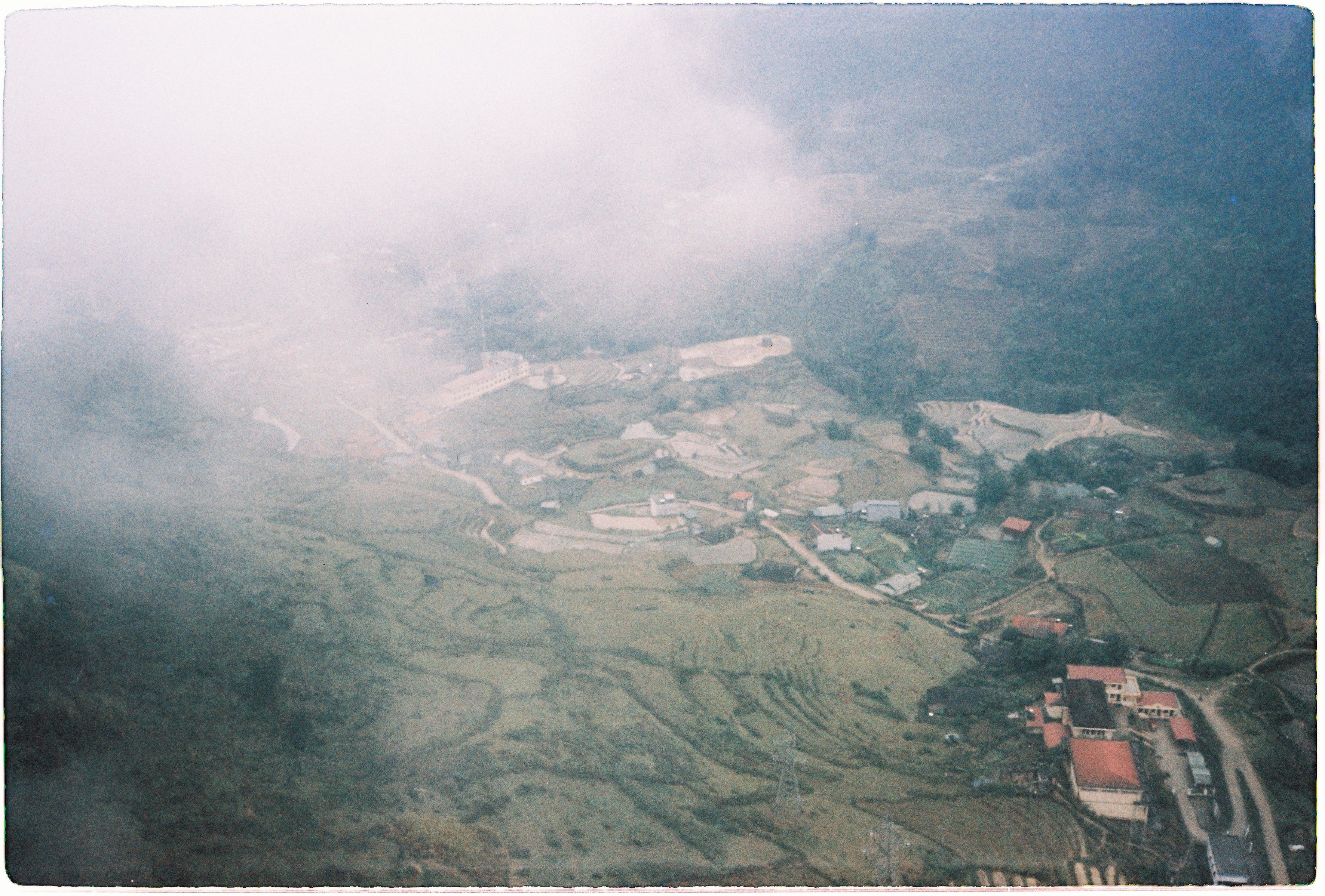 Aerial view of rice terraces in mist, Sa Pa Vietnam