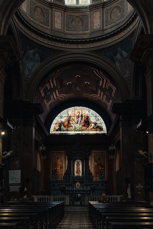 Low Angle Shot Of A Church Alter With A Doom