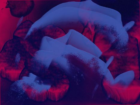 Dynamic abstract art with bold red and blue textures.