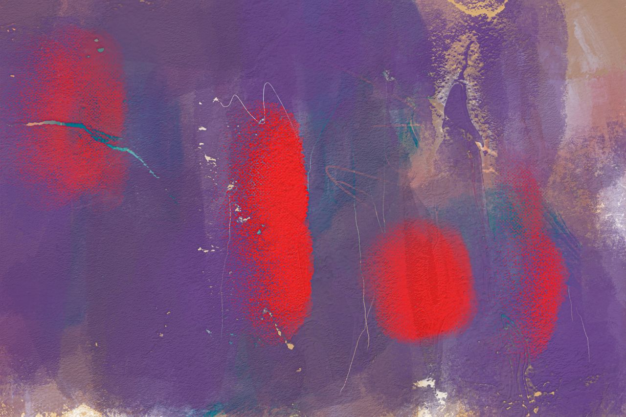 dynamic abstract painting with vibrant red and purple hues and texture