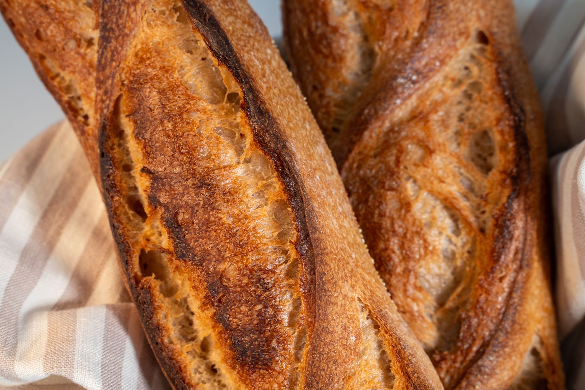 Variety of breads including sourdough and rye arranged on a wooden board