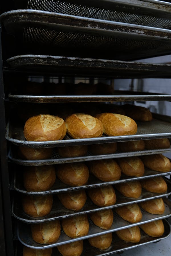 Bread on bakery racks