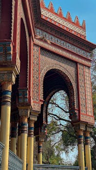 Intricate details of the Moorish-style Kiosco Morisco in Ciudad de México.