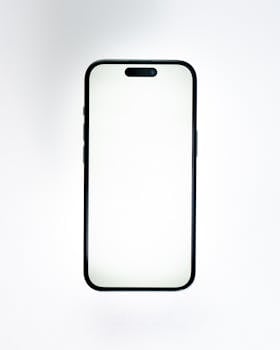 High-quality, front-facing smartphone mockup with blank screen on a white background for design presentations.