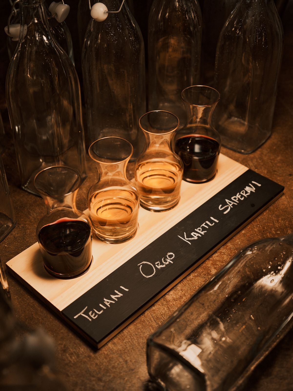 Wine flight on a tasting board