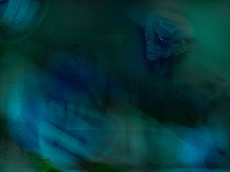 Dynamic abstract art piece featuring layered blue and green textures with a modern expressionist style.