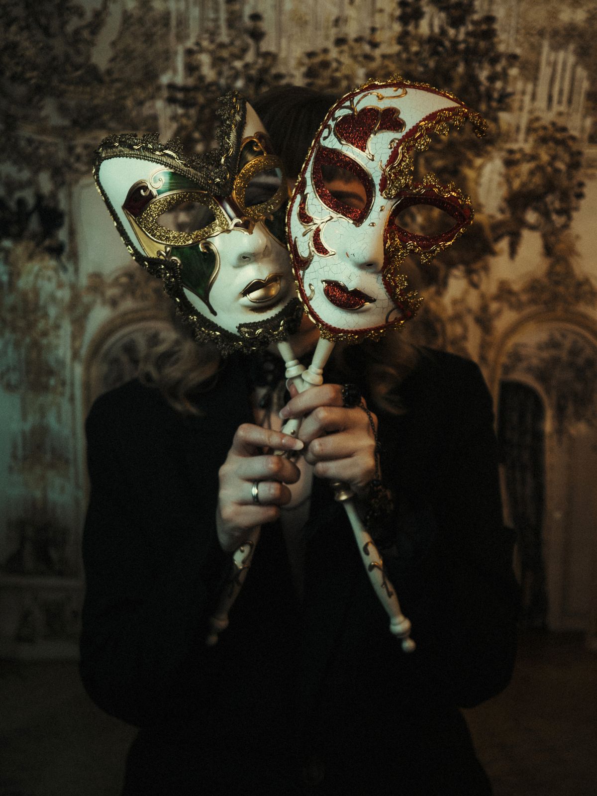 Mysterious masquerade setting for a murder mystery New Year's Eve party
