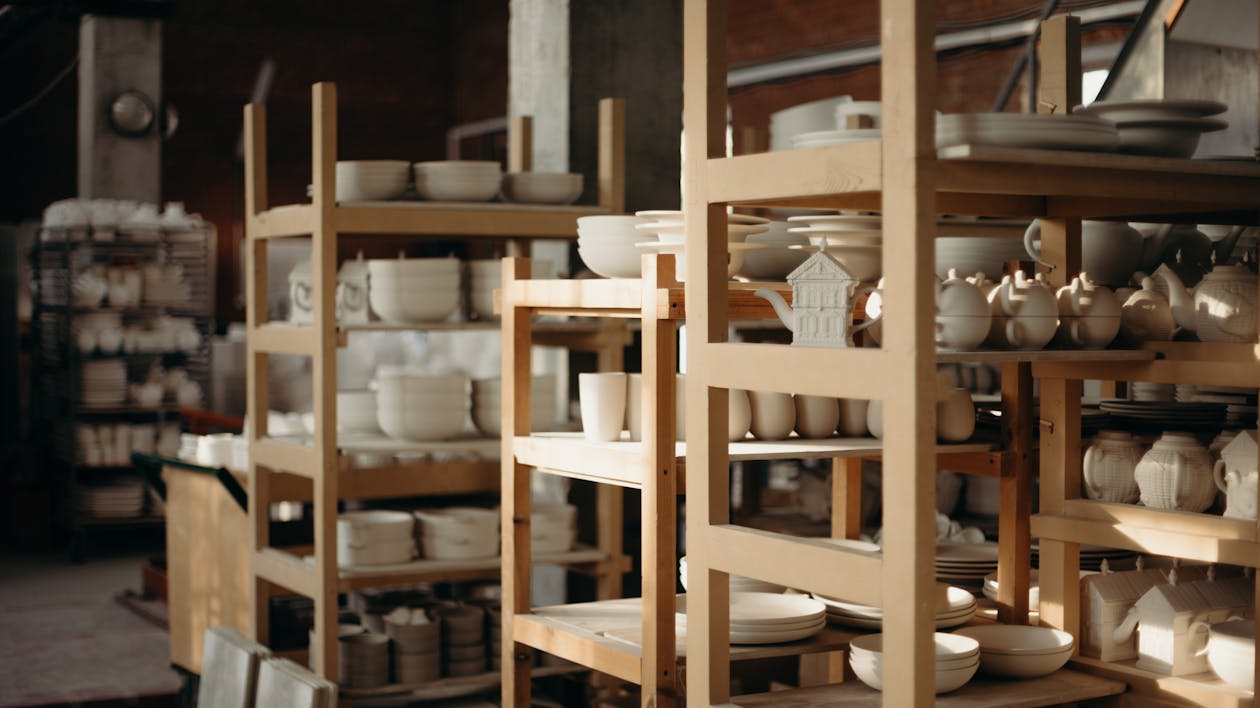 Free Photo Of Ceramic Kitchenware On Shelves Stock Photo
