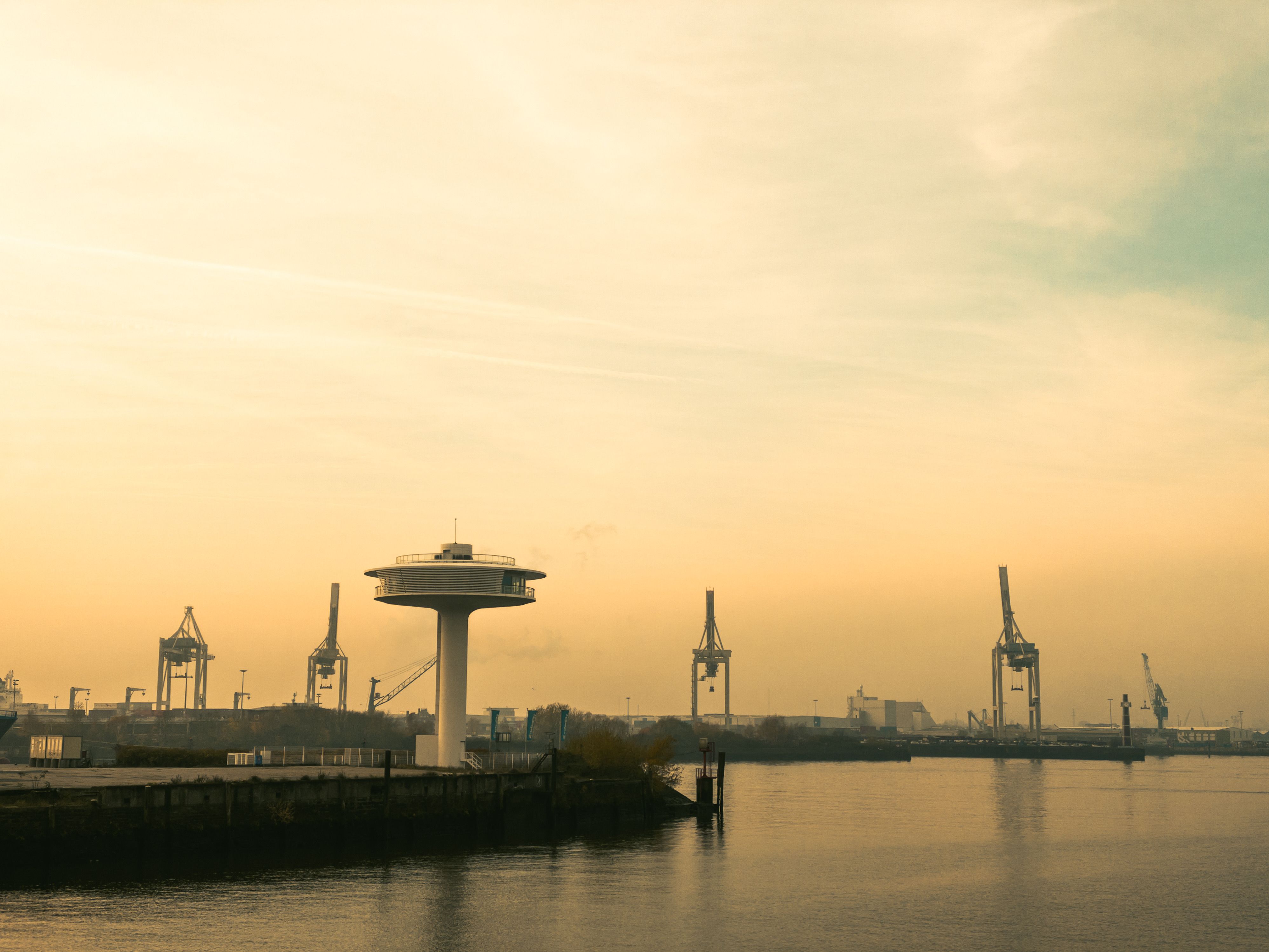 Tokyo industrial port on an overcast morning