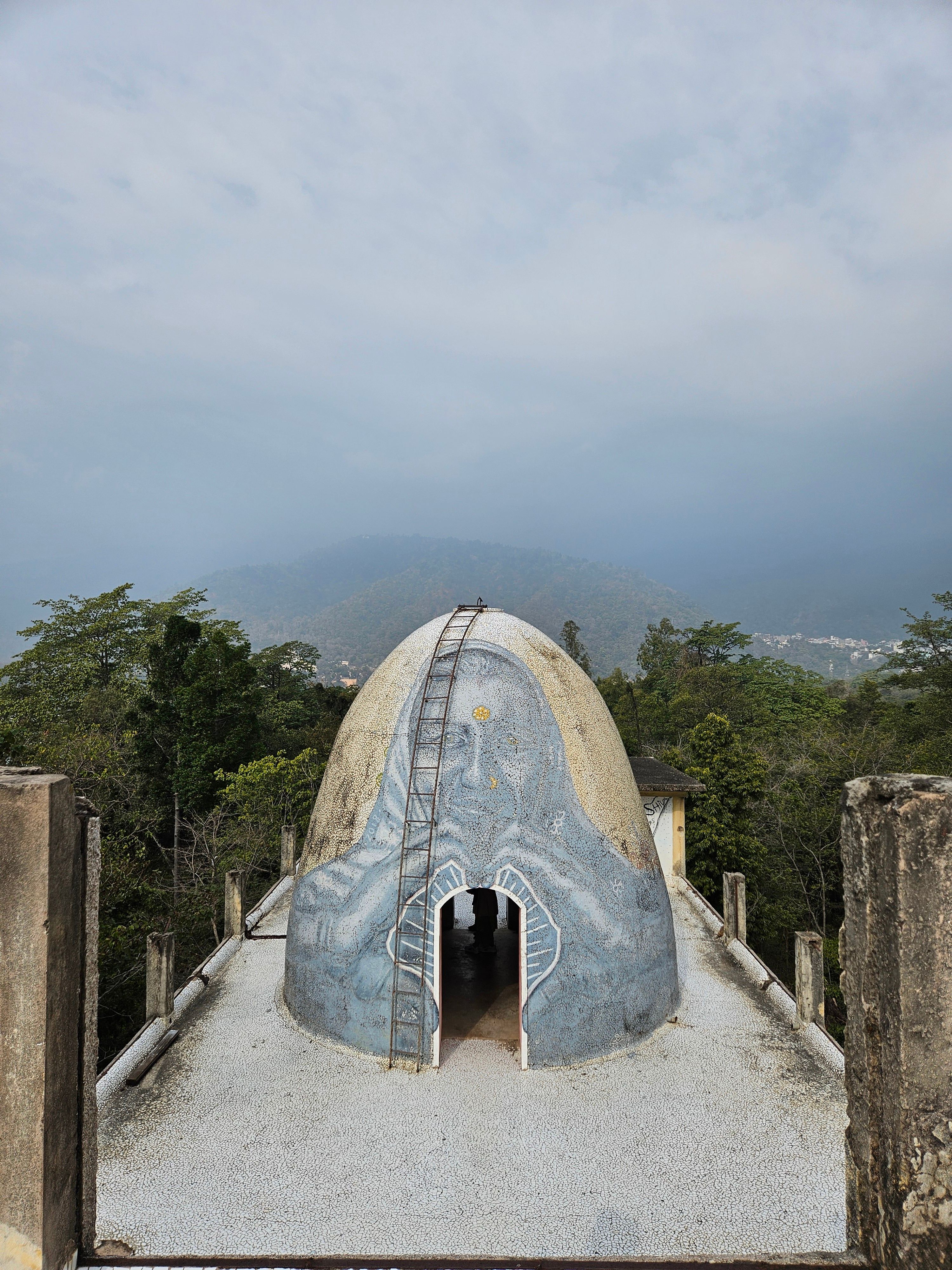 An evocative view of the famous meditation dome at Beatles Ashram, Rishikesh.