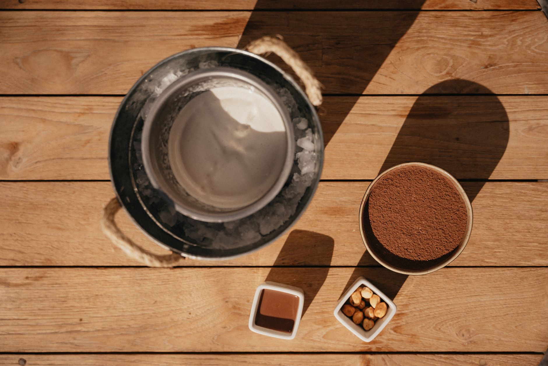 Homemade chocolate ice cream with dark chocolate chips topping