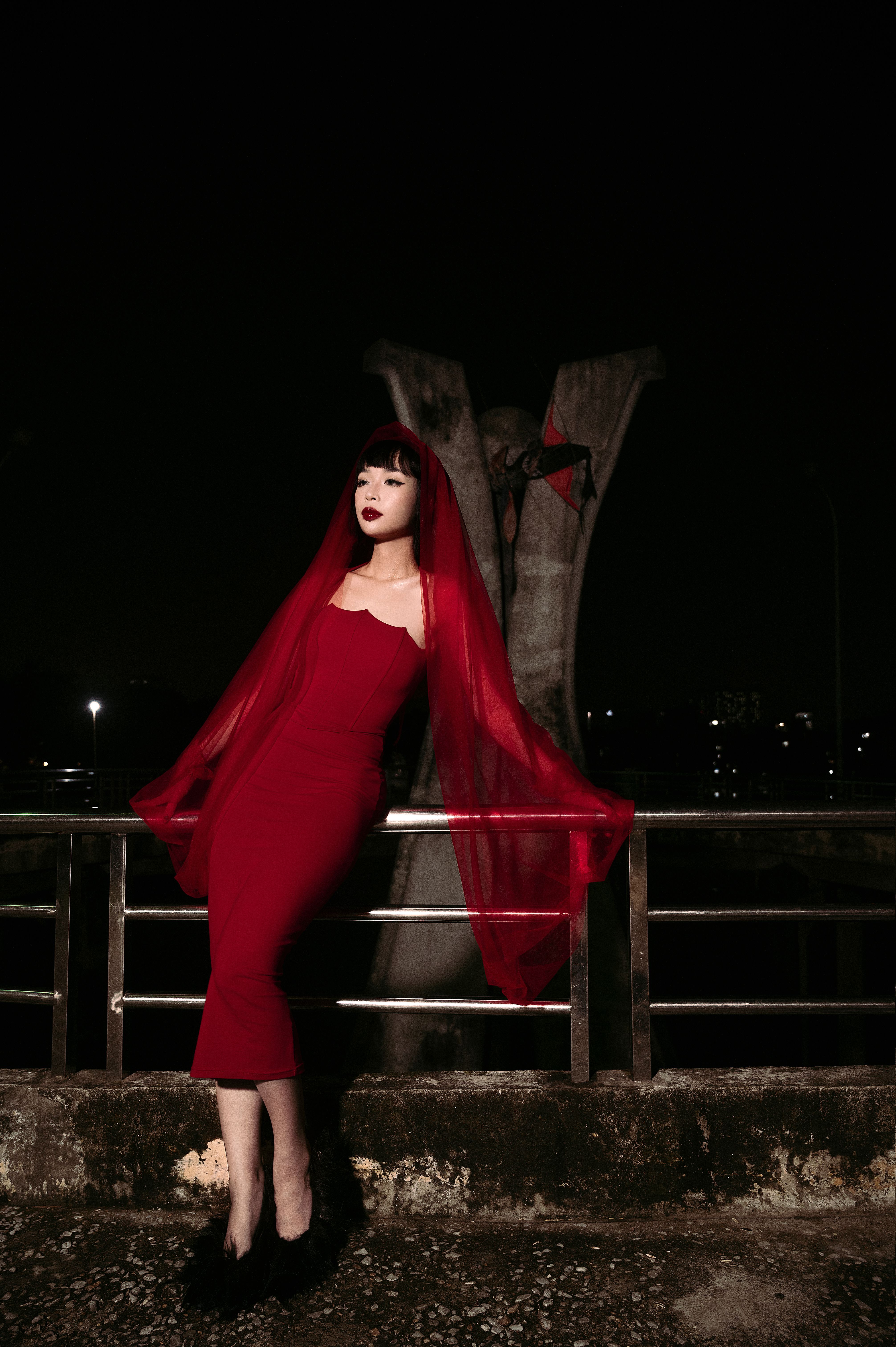Elegant Woman in Red Dress at Night · Free Stock Photo