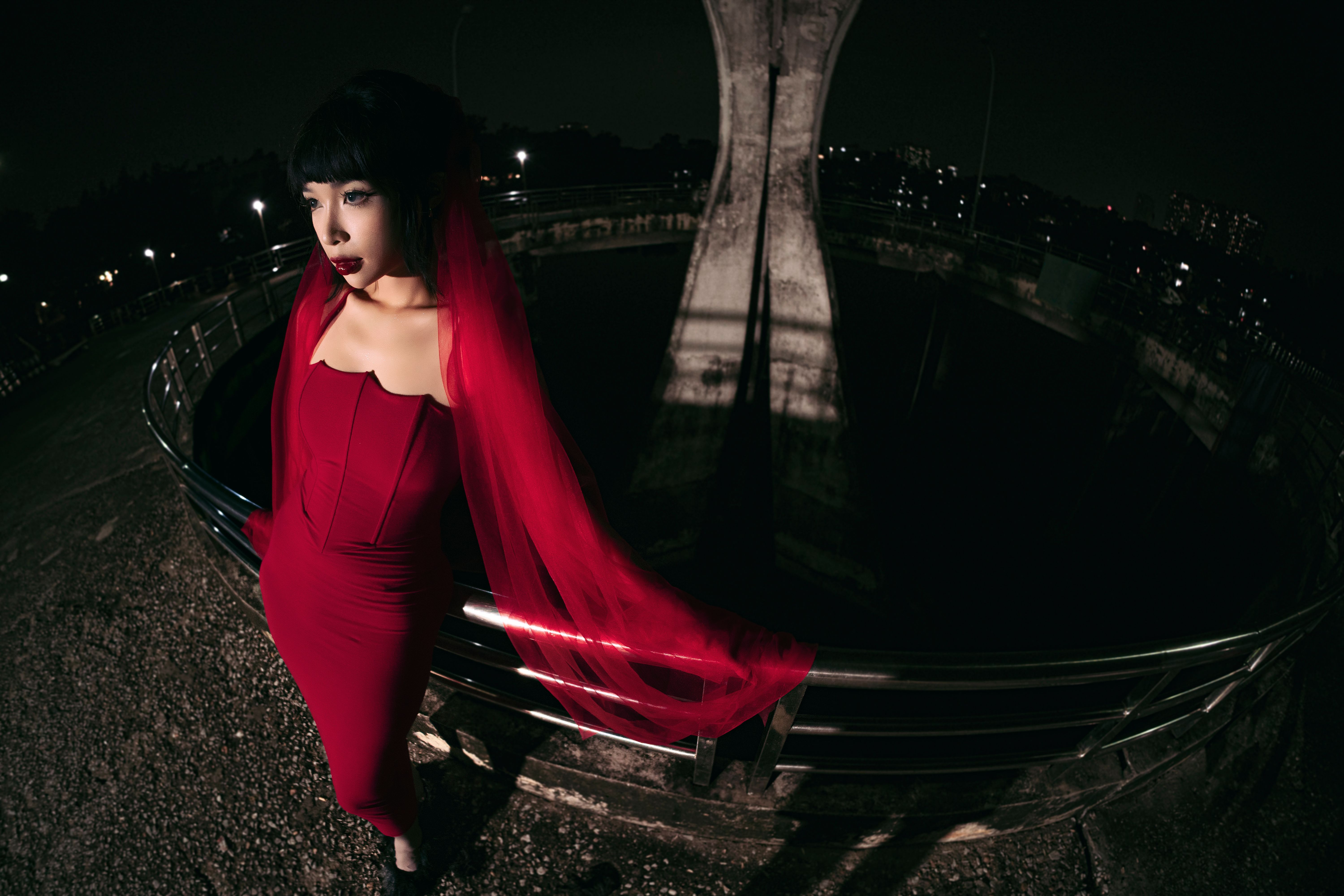 Elegant Woman in Red Dress at Night · Free Stock Photo