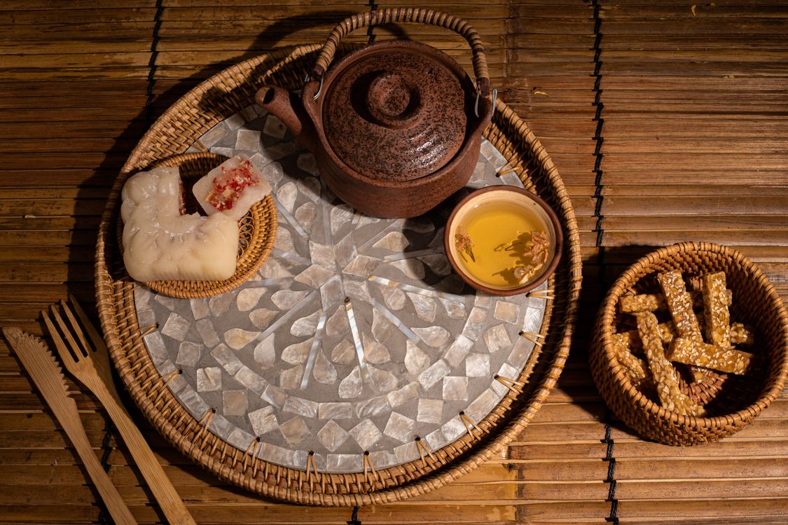 Rustic Tea Set with Traditional Asian Snacks · Free Stock Photo