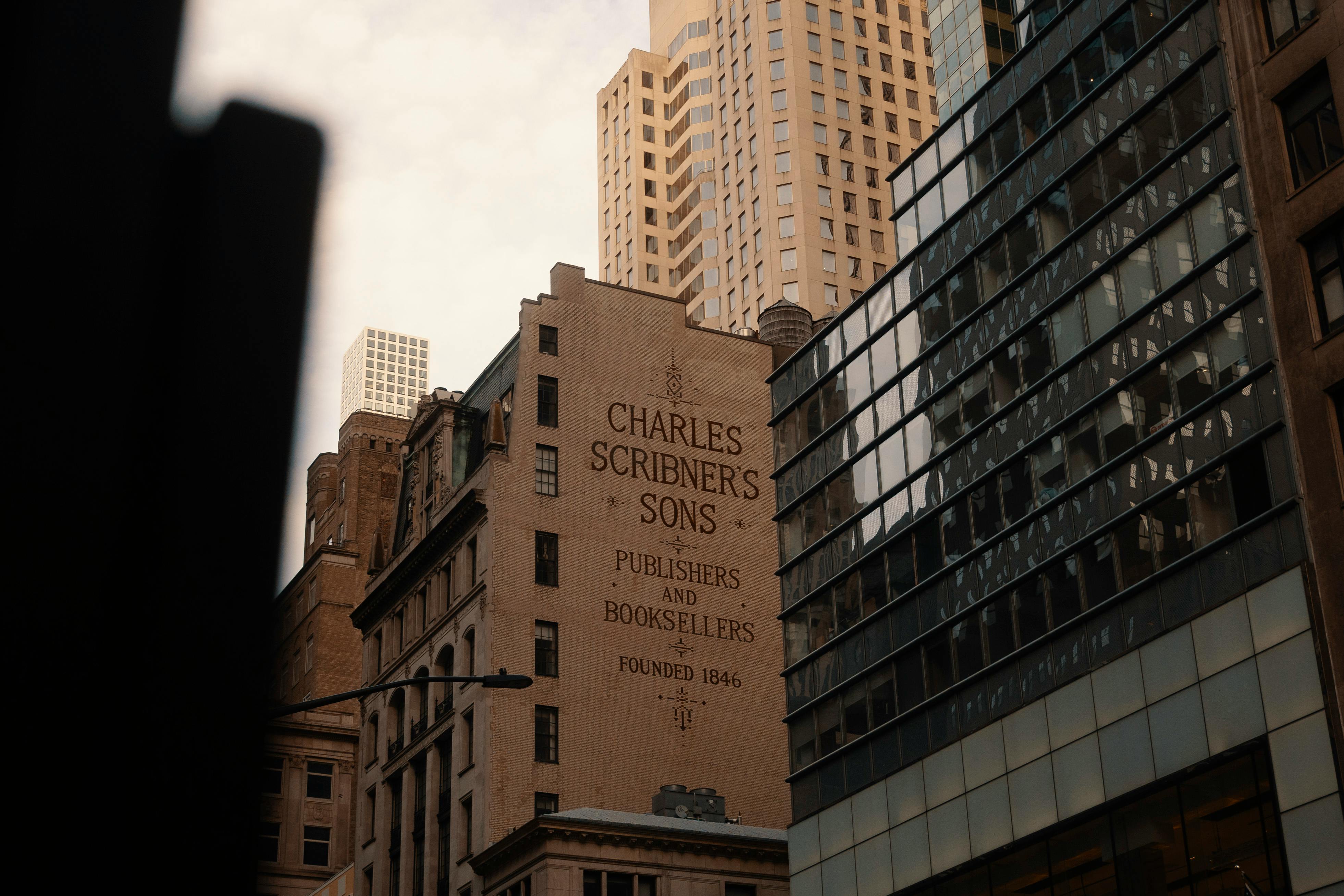 View of Charles Scribner's Sons building, a historic publisher's landmark in New York City.