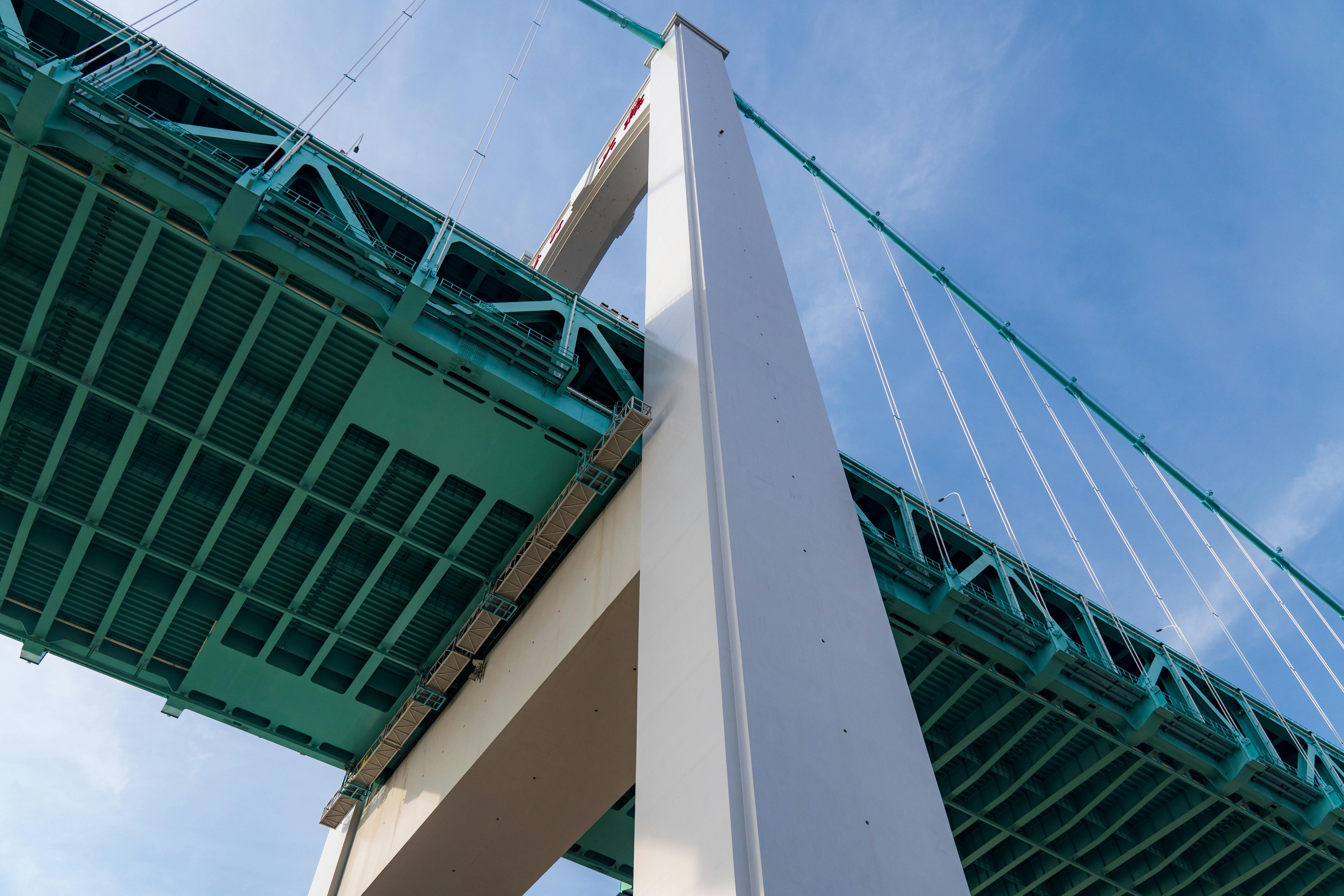 architectural close up of modern suspension bridge