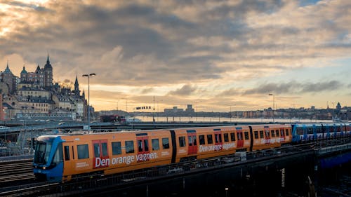 Free A Train Travelling At Dusk Stock Photo