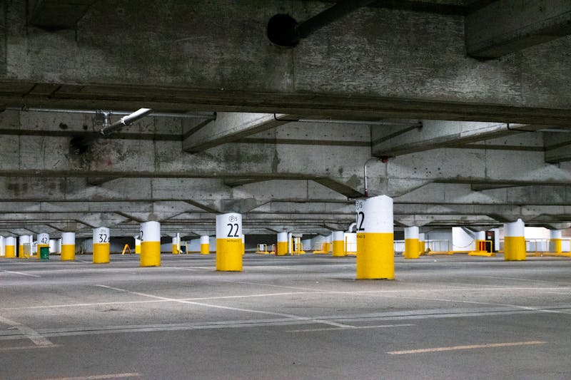 Commercial parking lot with concrete surface