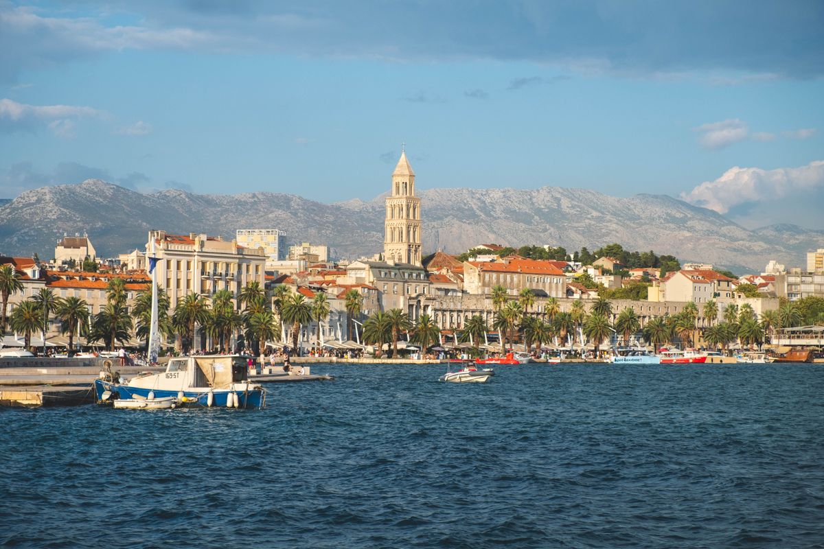 View of Split old town and waterfront with mountains in background