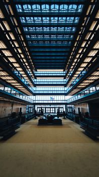 Stunning interior of a modern building with geometric lighting patterns in Holmdel, NJ.