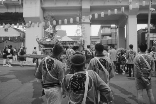 Free Black and white photo of a traditional festival procession in Tokyo, Japan. Stock Photo