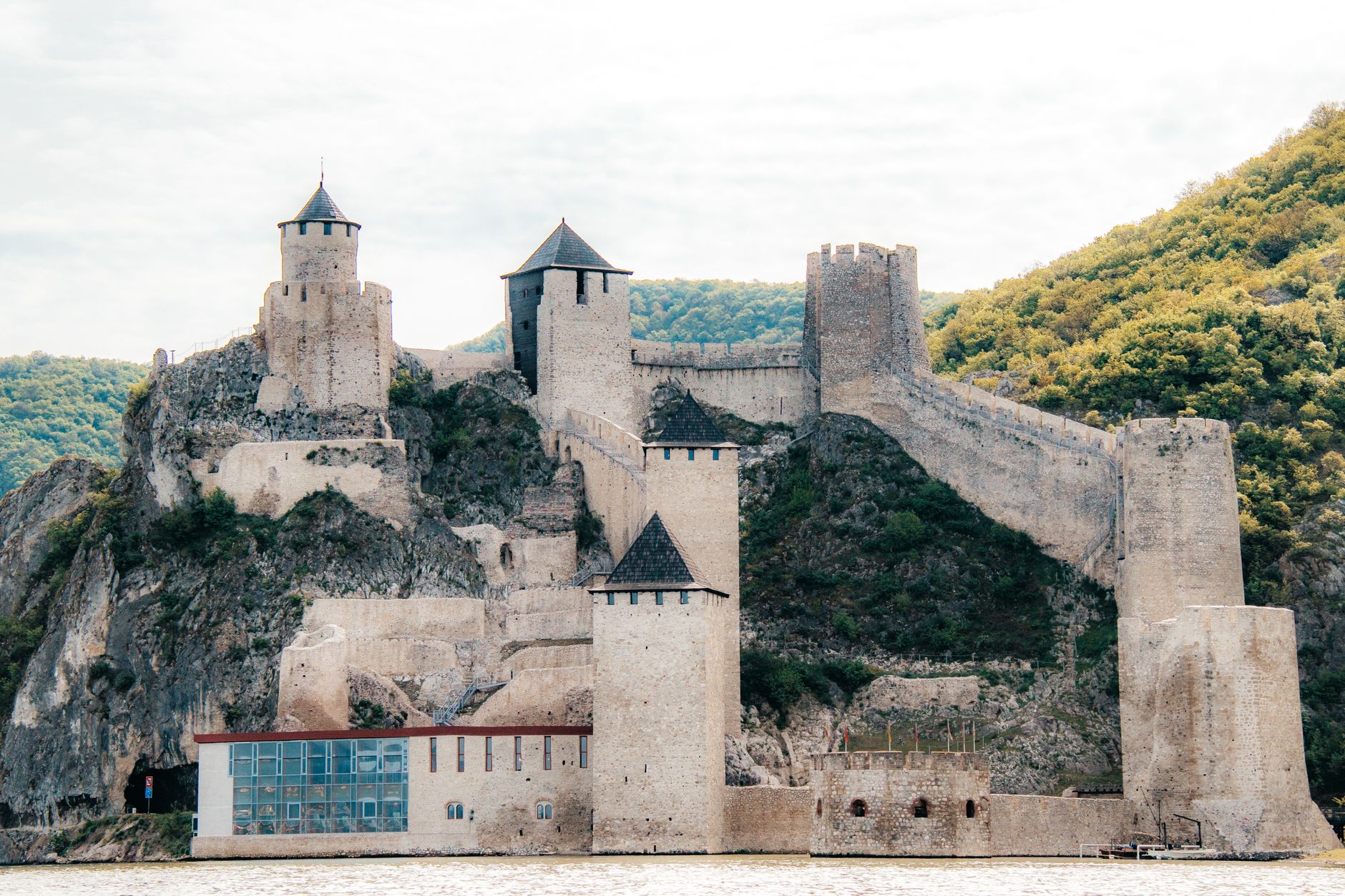 A striking view of Golubac Fortress overlooking the Danube River in Serbia.