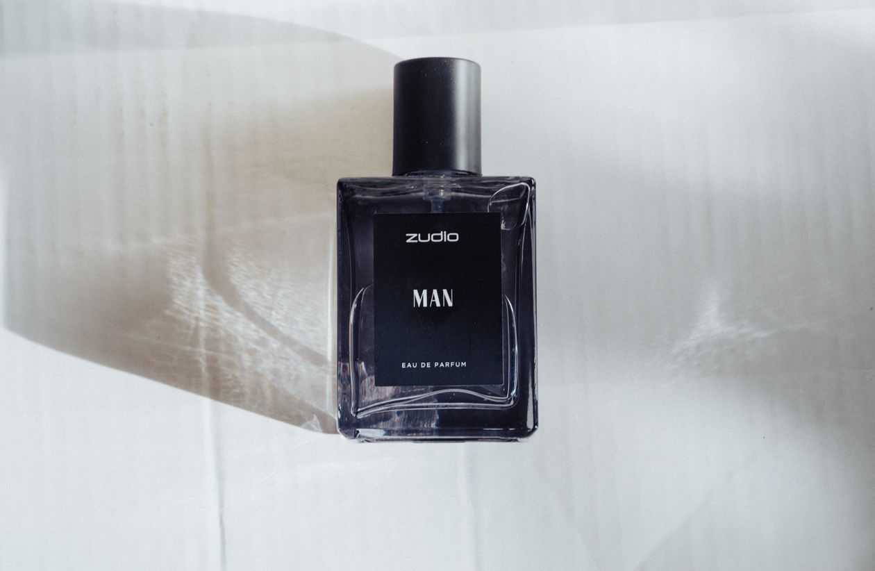 Minimalist perfume bottle on display