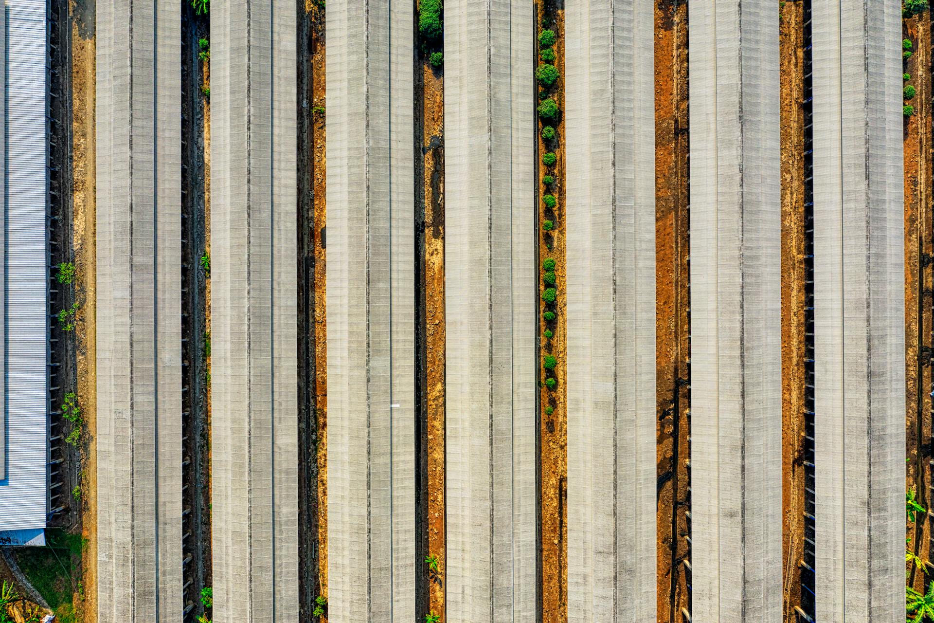 Top View Of Rows Of Roofs Of Steel Structures