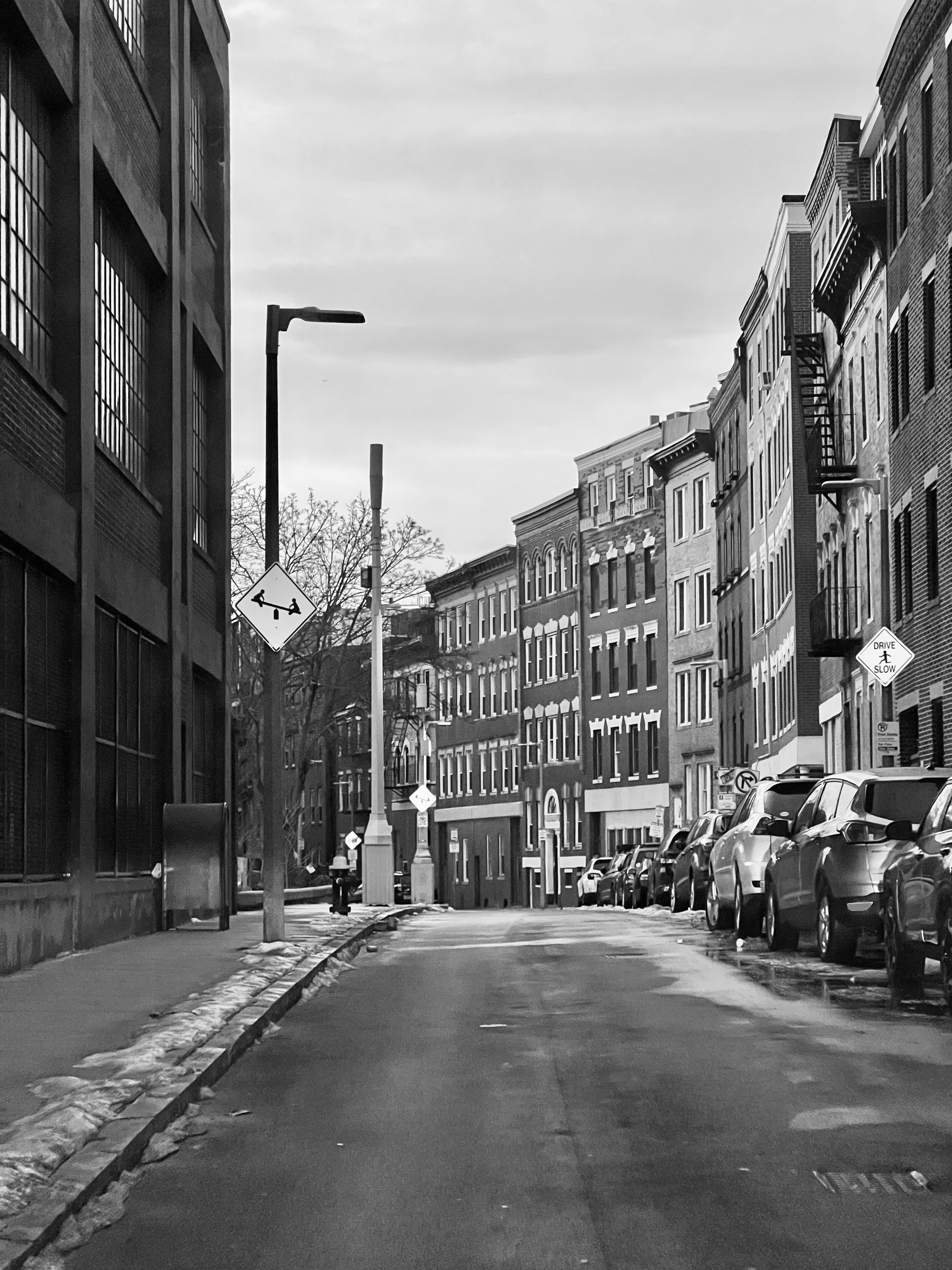 Black and White Urban Street with Historic Buildings · Free Stock Photo