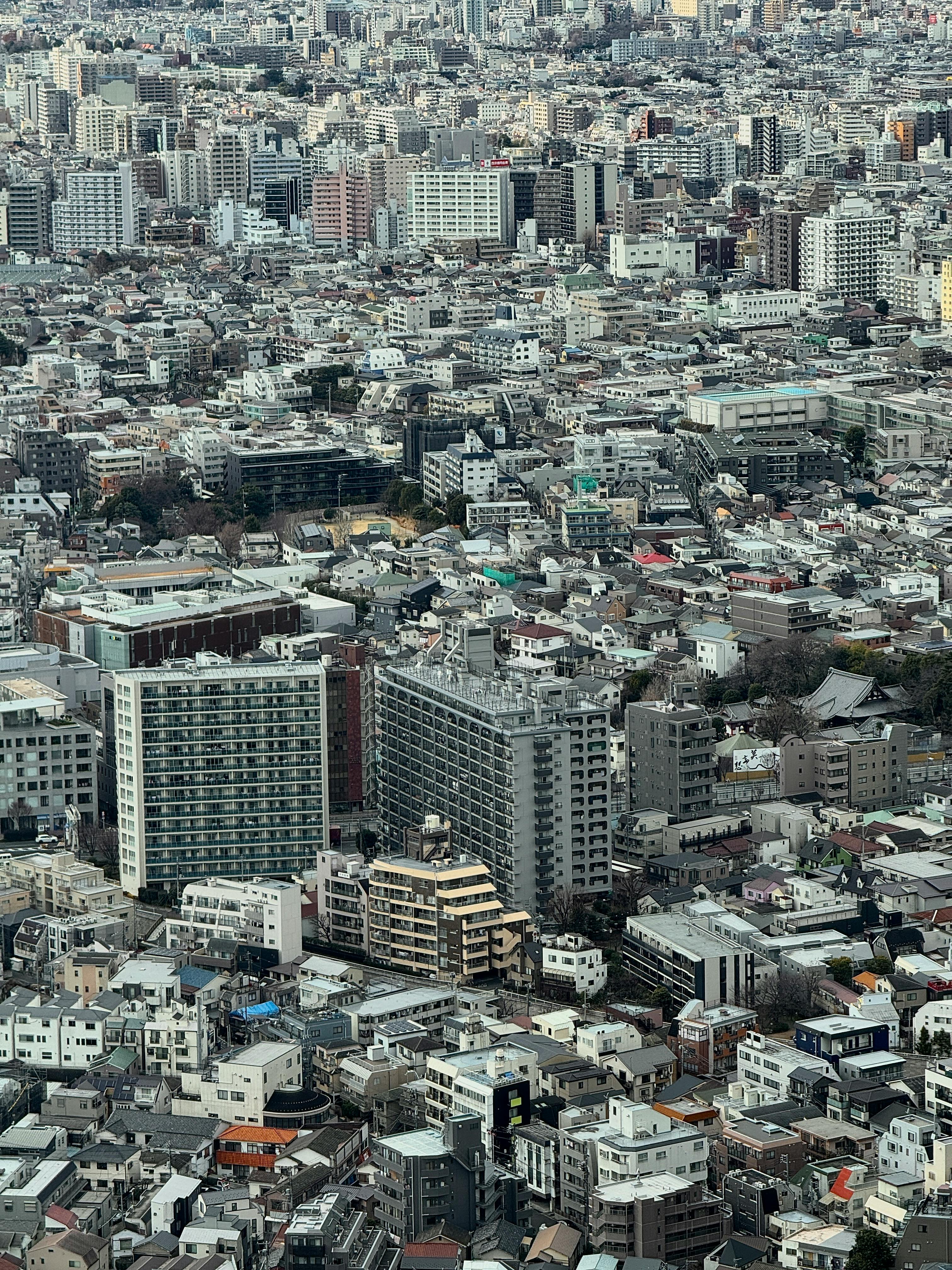 Aerial view showcasing the dense urban landscape and high-rise buildings in Tokyo, Japan.
