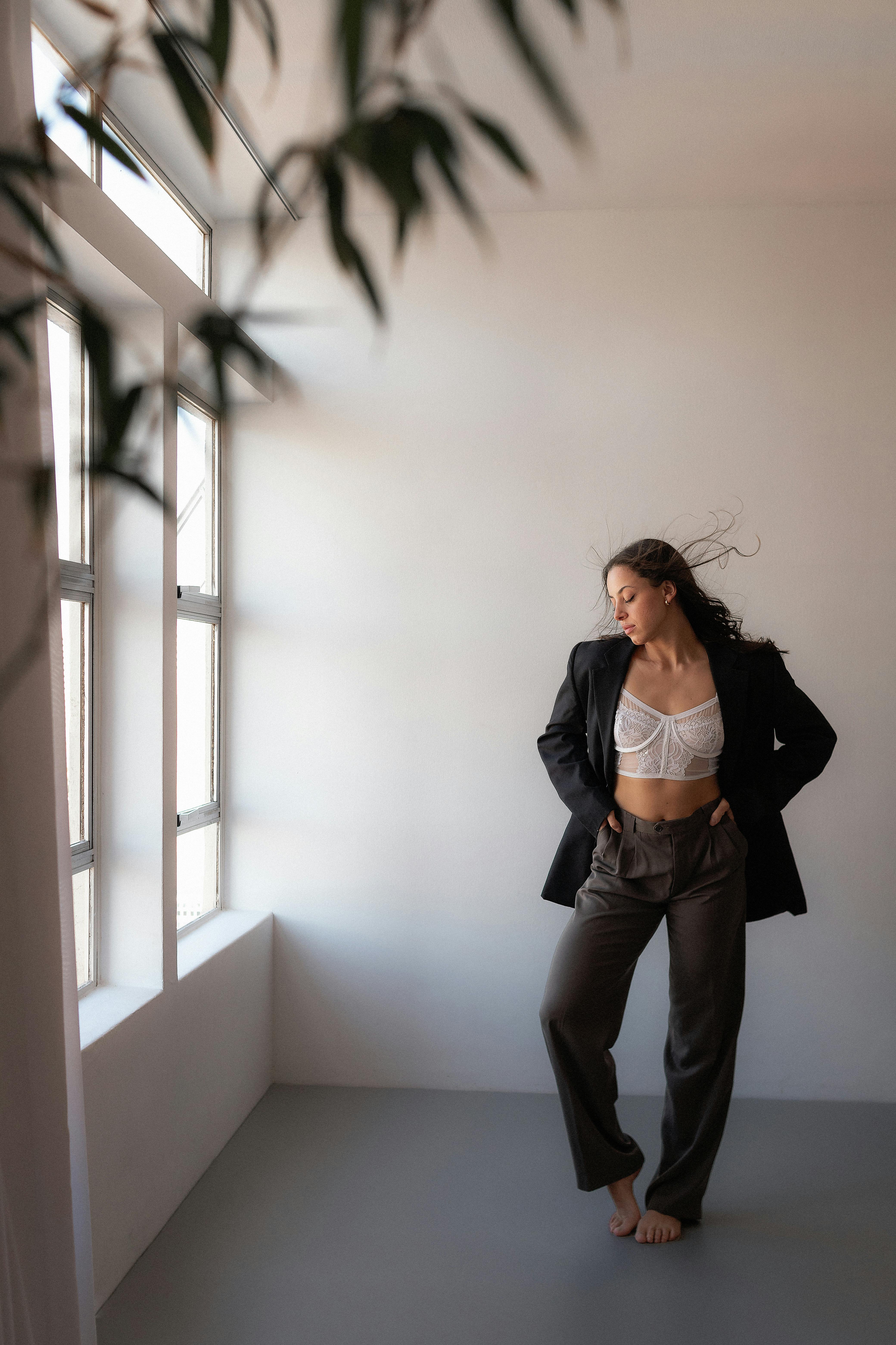 portrait of fashionable woman in minimalist setting