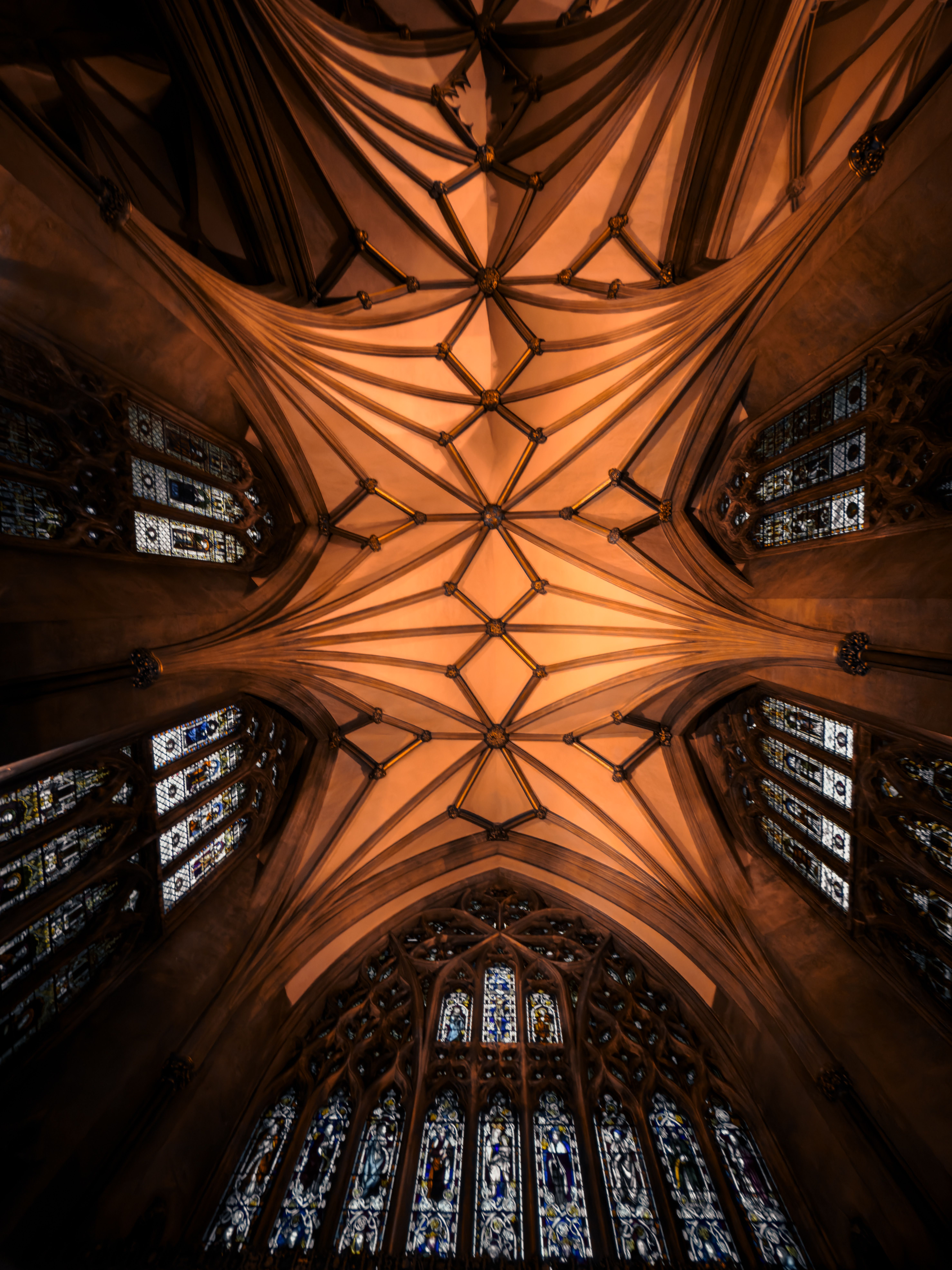 Gothic Cathedral Ceiling with Stained Glass · Free Stock Photo