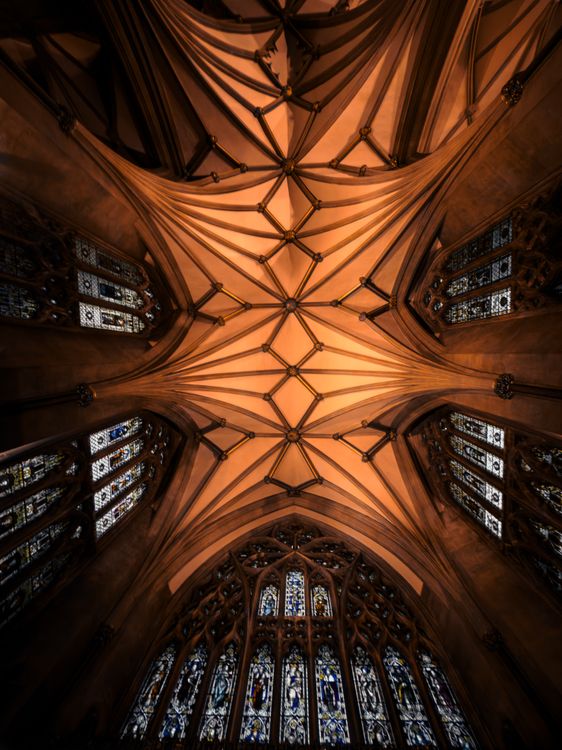 Gothic Cathedral Ceiling with Stained Glass · Free Stock Photo