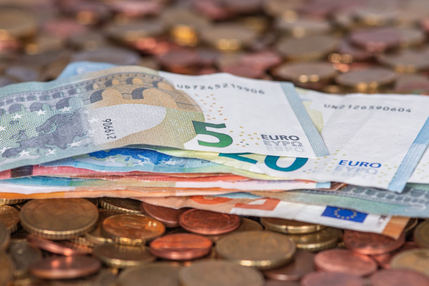 Euro banknotes and coins