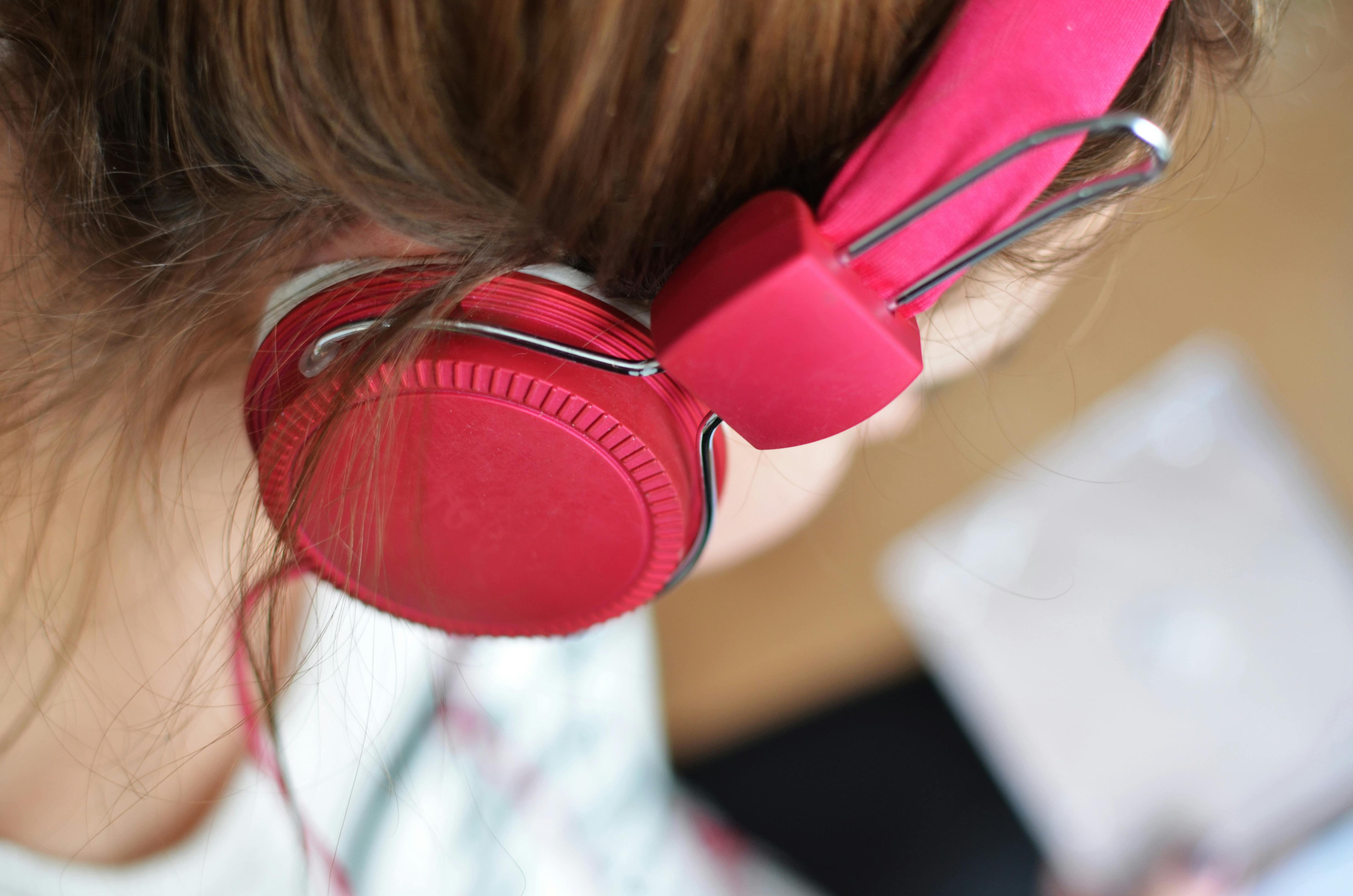 Girl with pink headphones hot sale