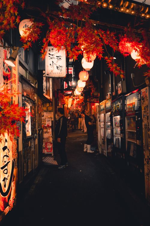 Atmospheric Night Scene in Tokyo's Vibrant Alleyway · Free Stock Photo