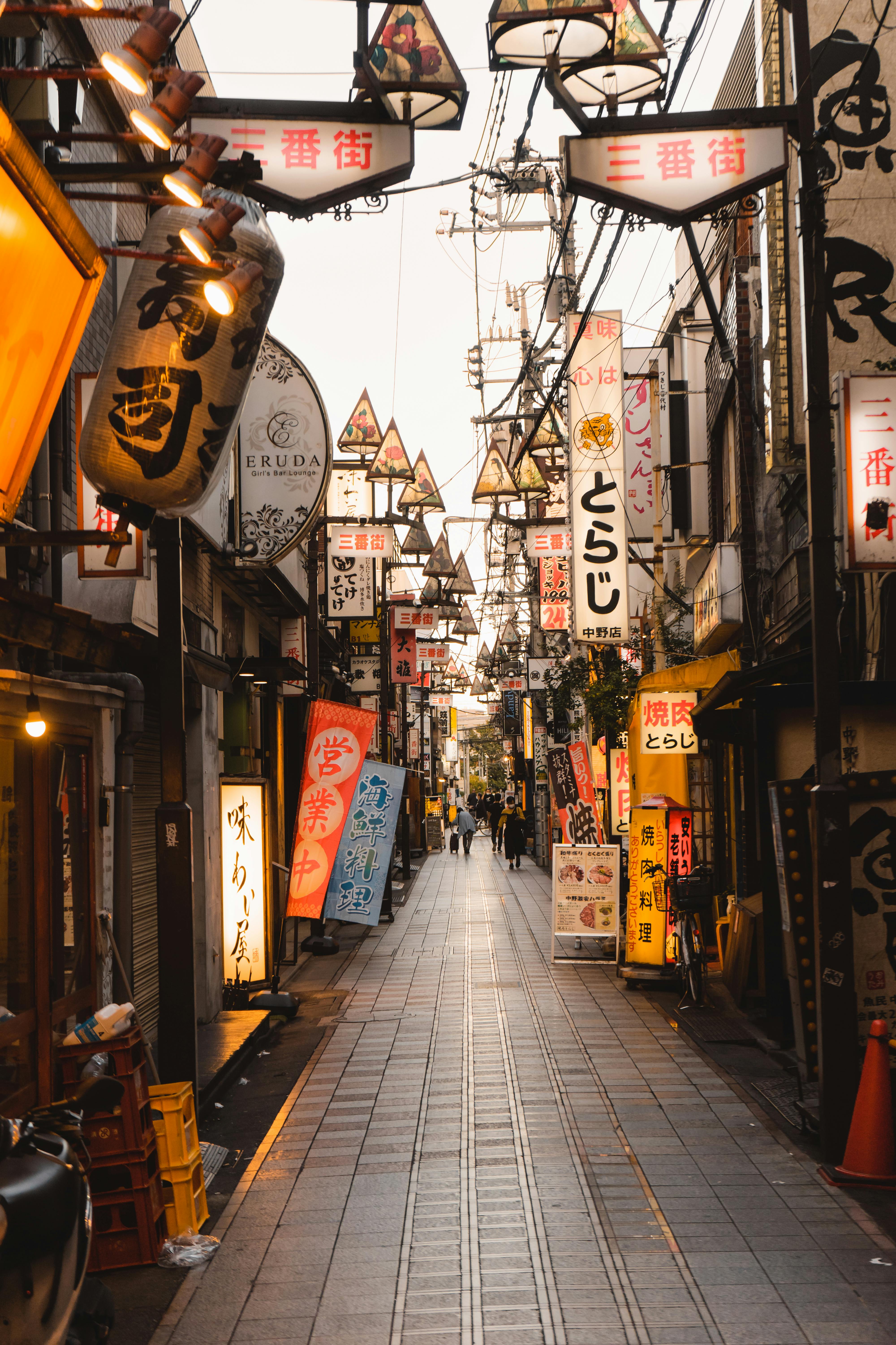 Vibrant Street View of Lantern-Lit Japanese Alley · Free Stock Photo