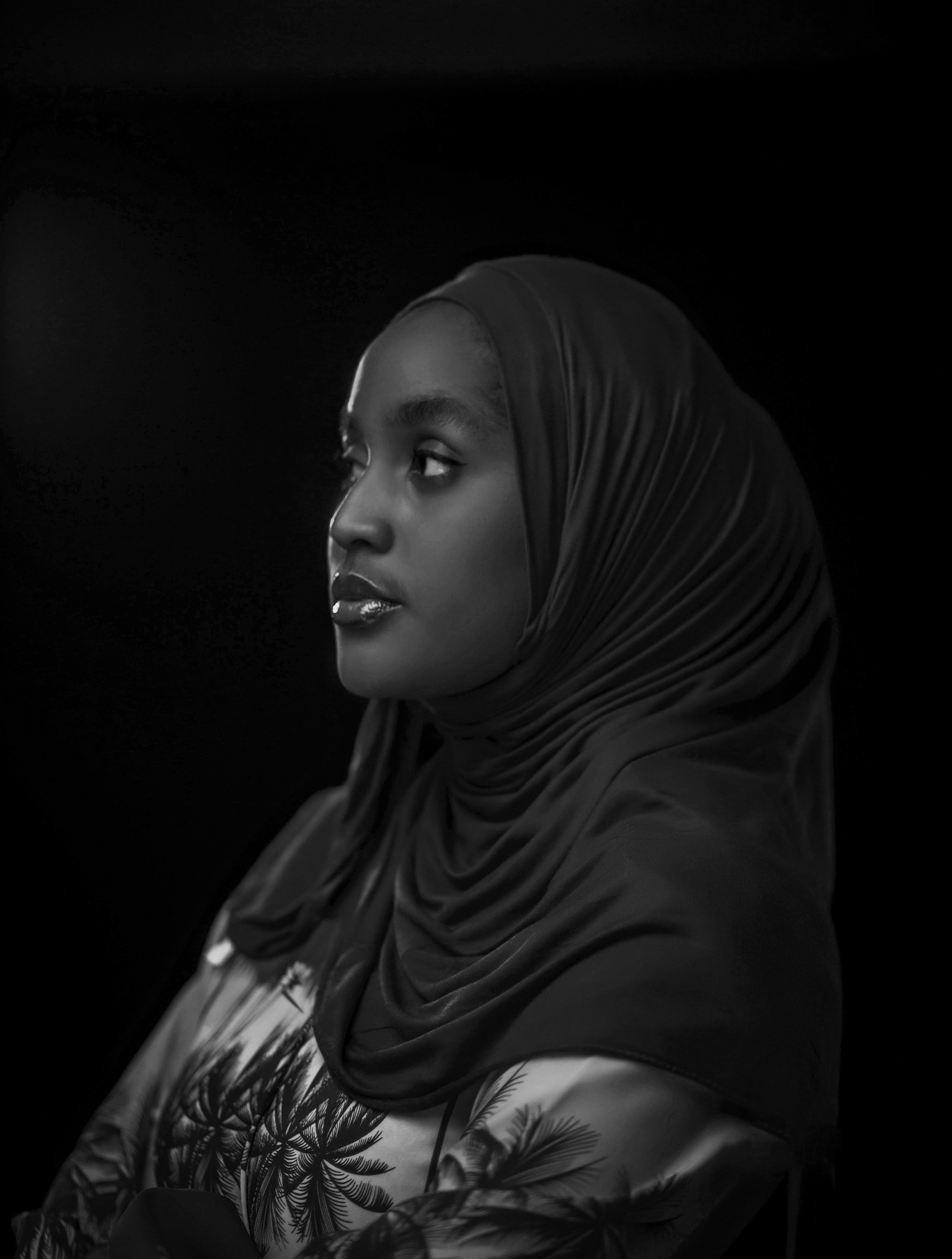 Black and white portrait of a woman in hijab · Free Stock Photo