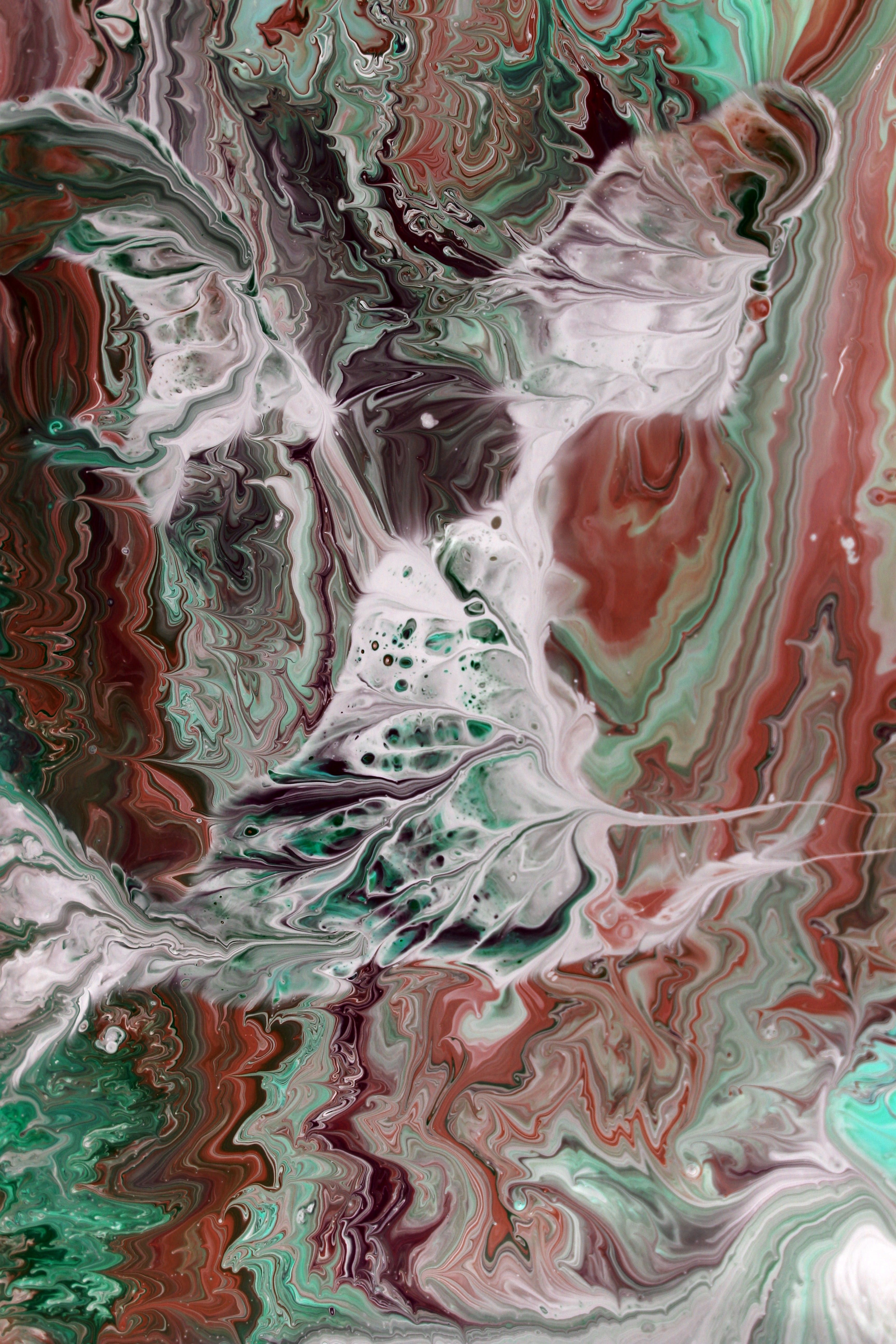 Colorful Abstract Fluid Art Painting in Vivid Greens · Free Stock Photo