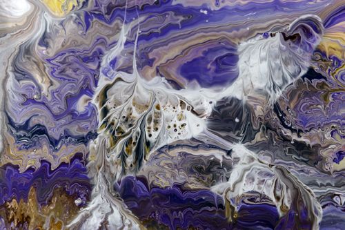 Free Abstract fluid art featuring purple, white, and gold swirls, creating a dynamic and captivating visual effect. Stock Photo