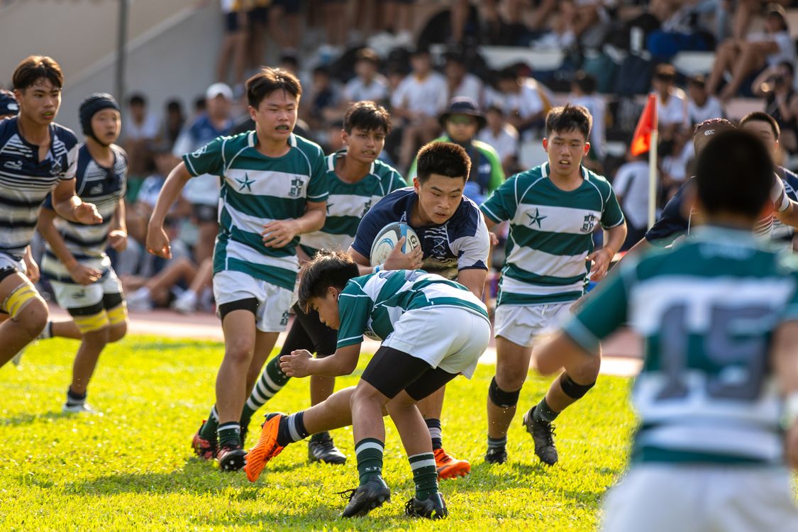 Youth rugby match in intense competitive action