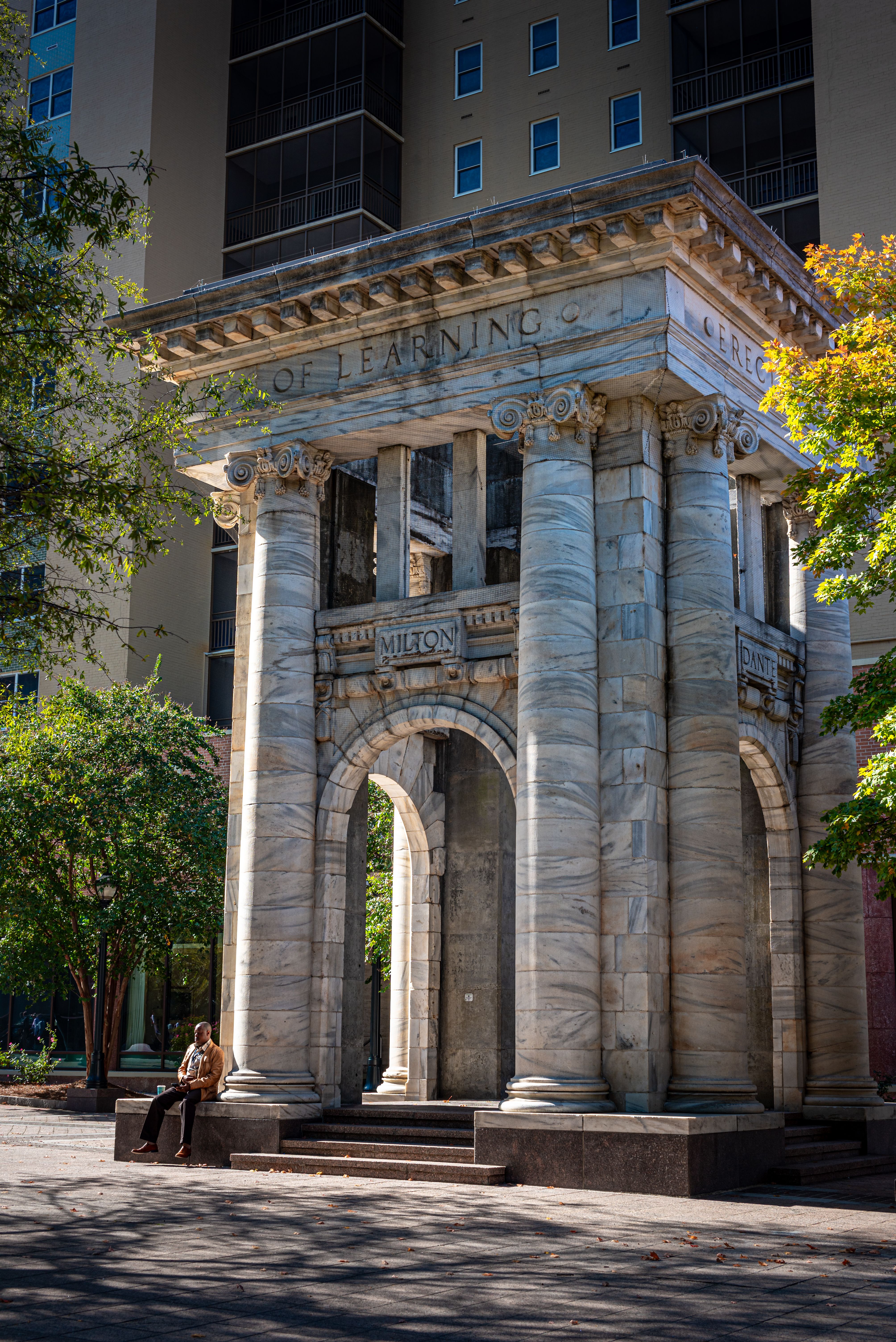 A sunny autumn day at a historic arch in downtown Atlanta, Georgia.