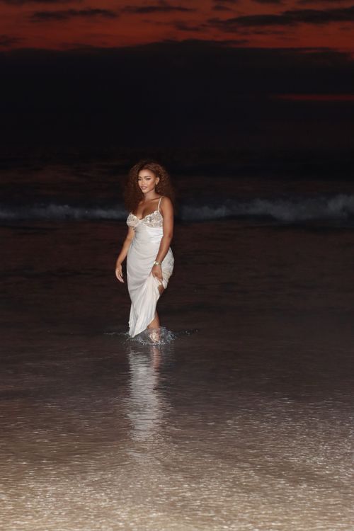 Elegant Woman in White Dress at Night Beach Free Stock Photo Elegant Woman in White Dress at Night Beach Free Stock Photo