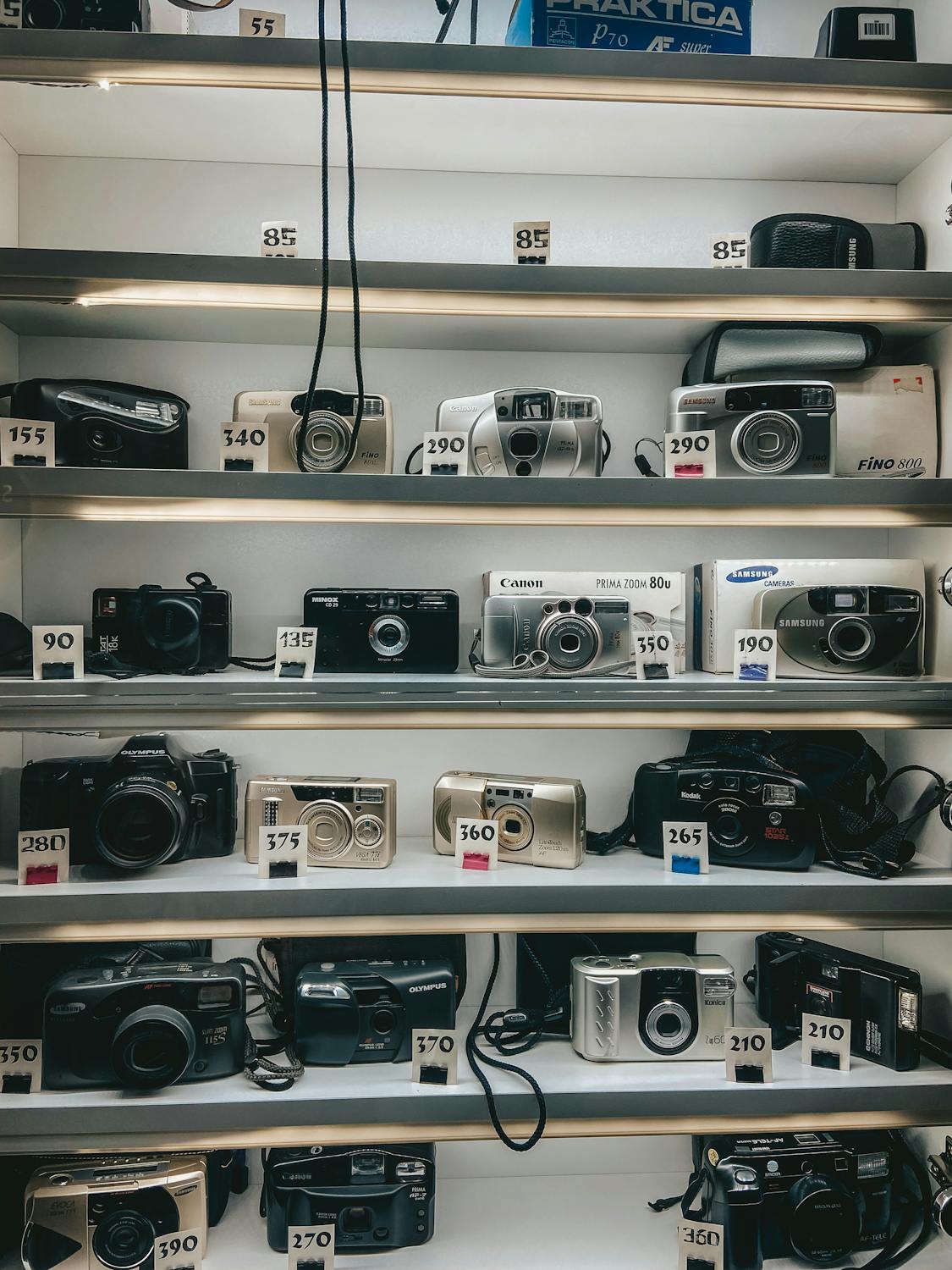 Vintage Camera Collection Display in Store · Free Stock Photo