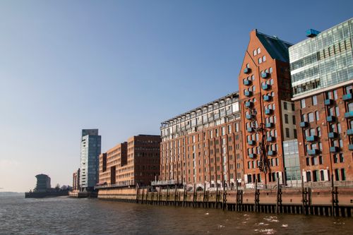 Free Explore the historic waterfront architecture along the Elbe River in Hamburg, Germany. Stock Photo