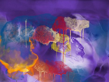 Colorful abstract painting with vibrant drips on a textured background.