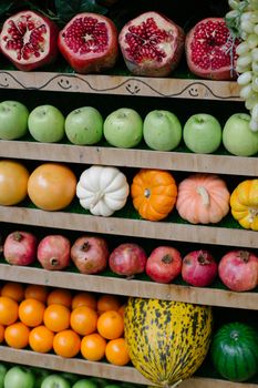 Vibrant assortment of fresh fruits and vegetables at a market in Istanbul.
