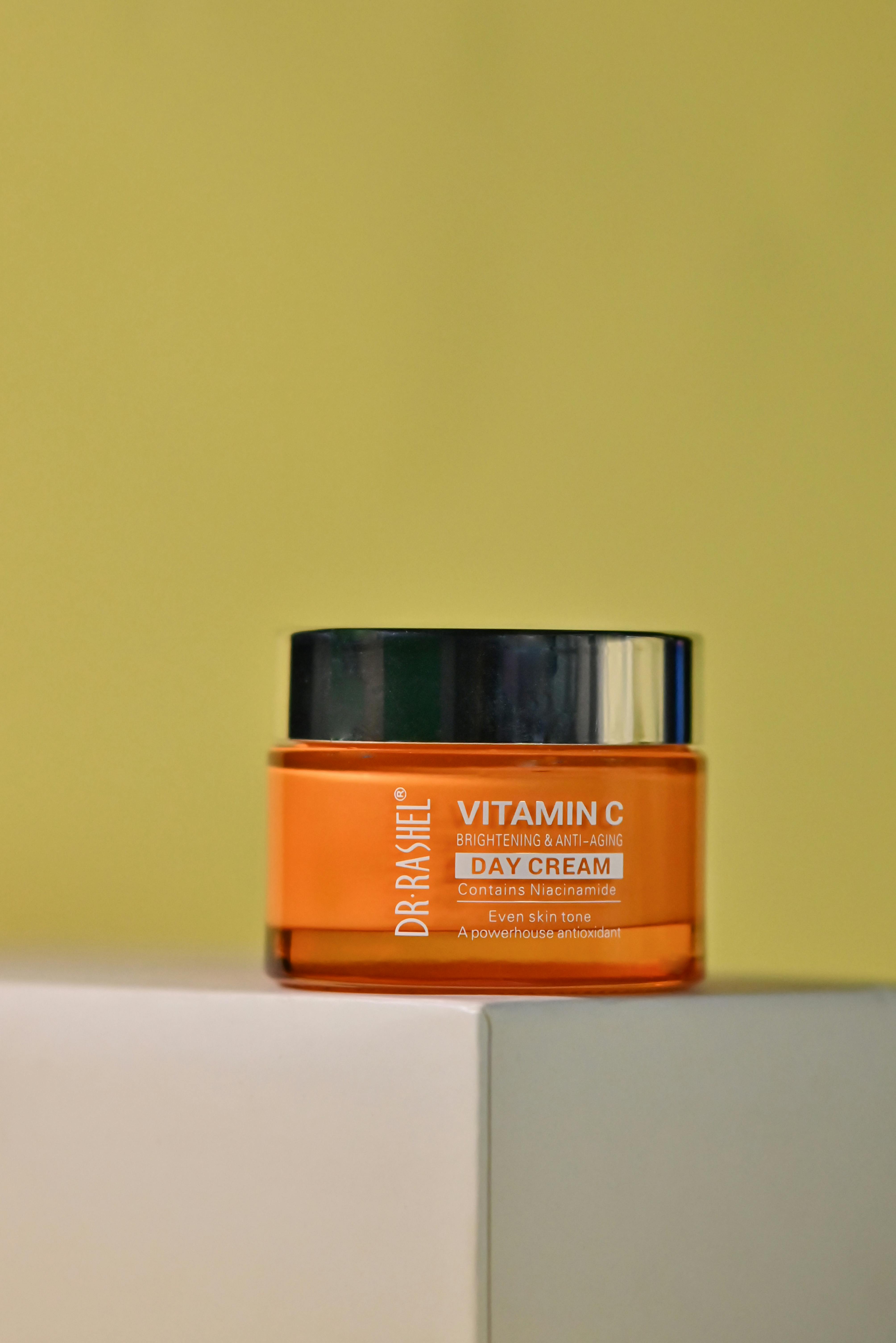 Brightening anti-aging day cream with Vitamin C for even skin tone.