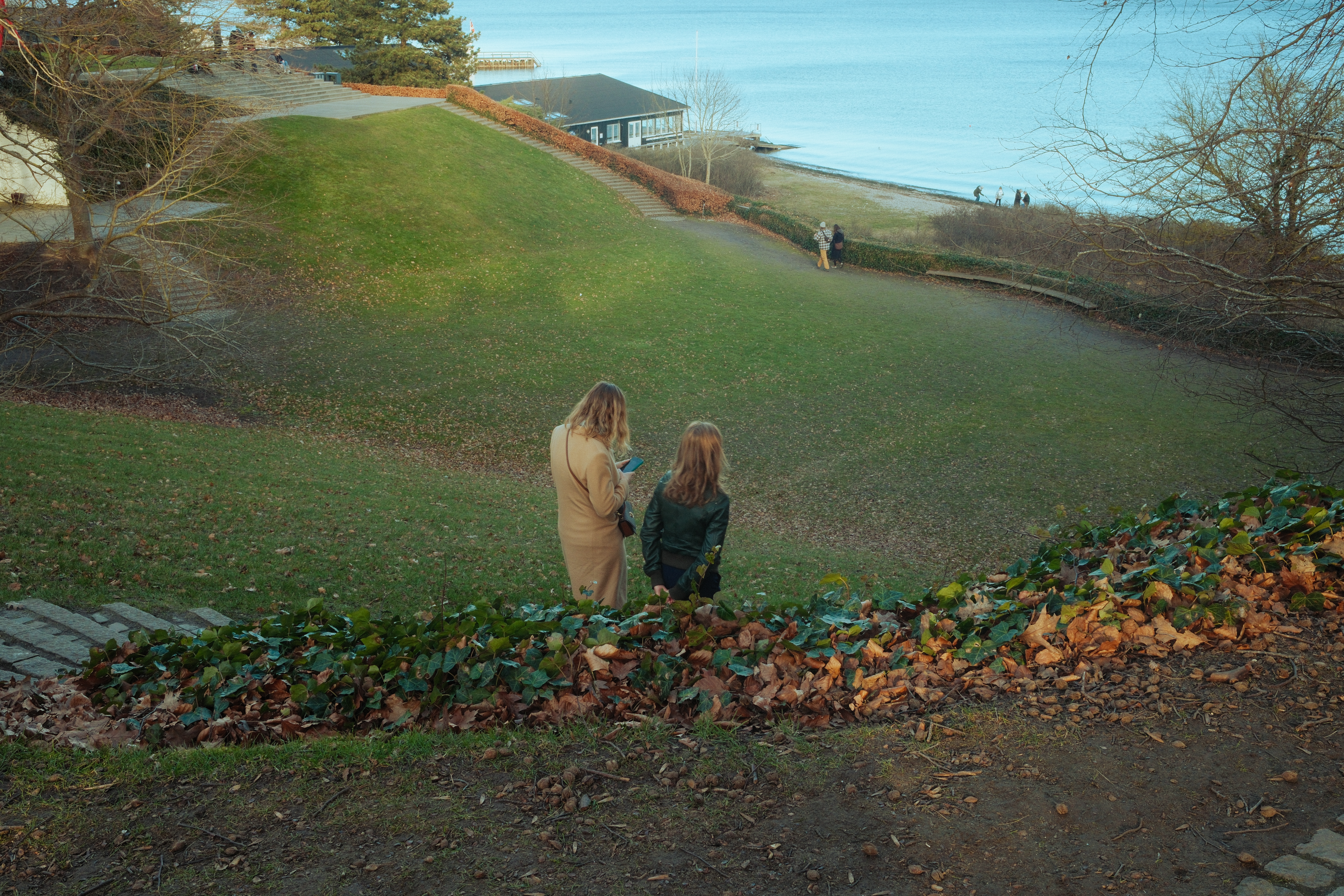 Two Women Walking in Scenic Park Landscape · Free Stock Photo