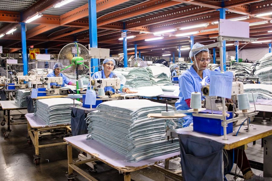 Factory workers on the production line